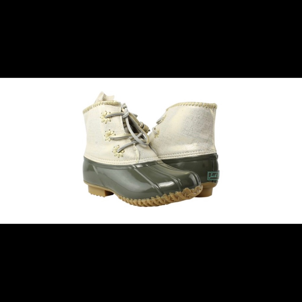 Jack Rogers Gold and Green Duck Boots